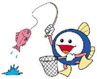 下水道のマスコットキャラクターすいすいくんが魚釣りをしている画像.PNG