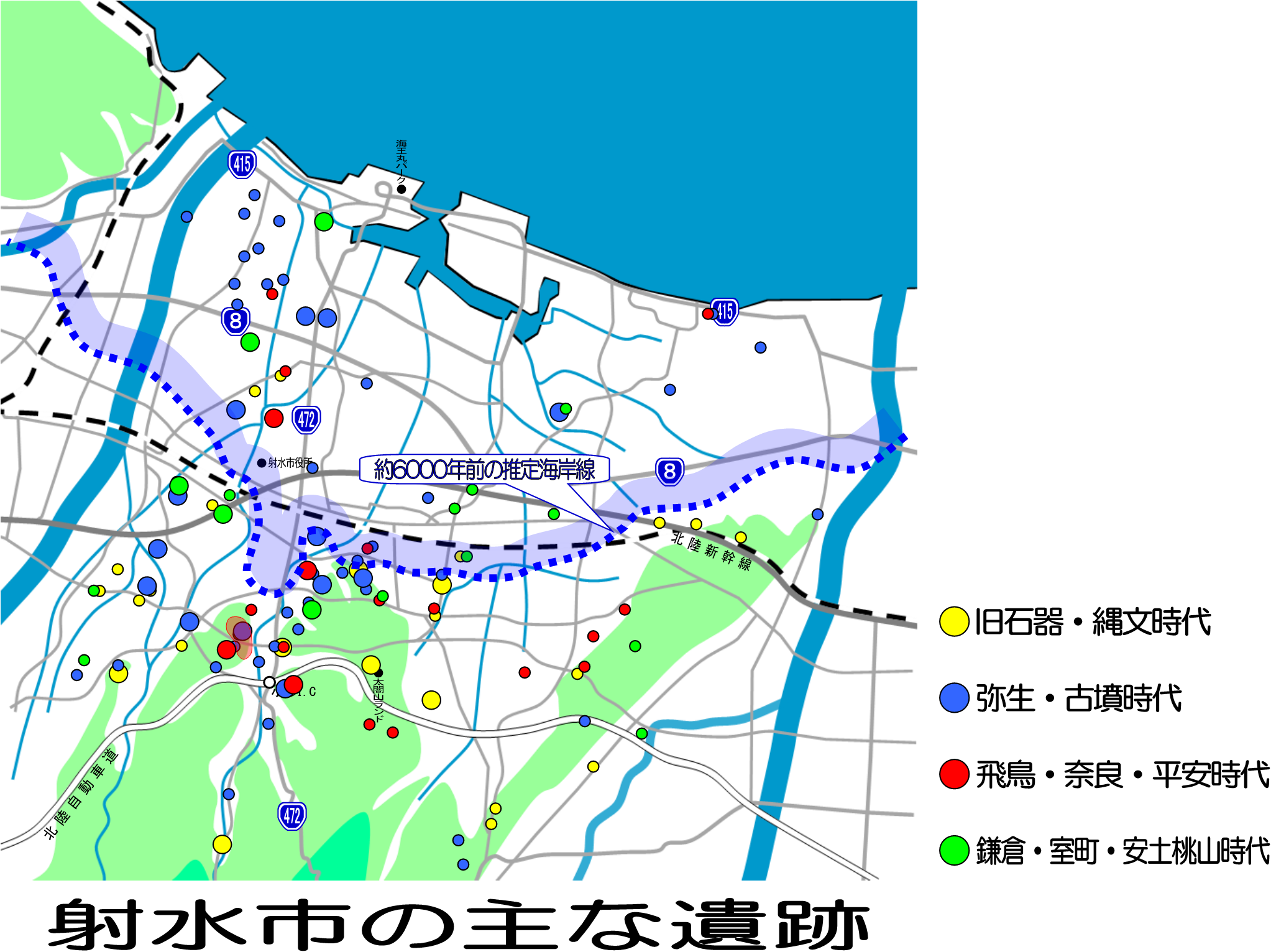 射水市の遺跡分布図