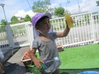 色水を眺める子供