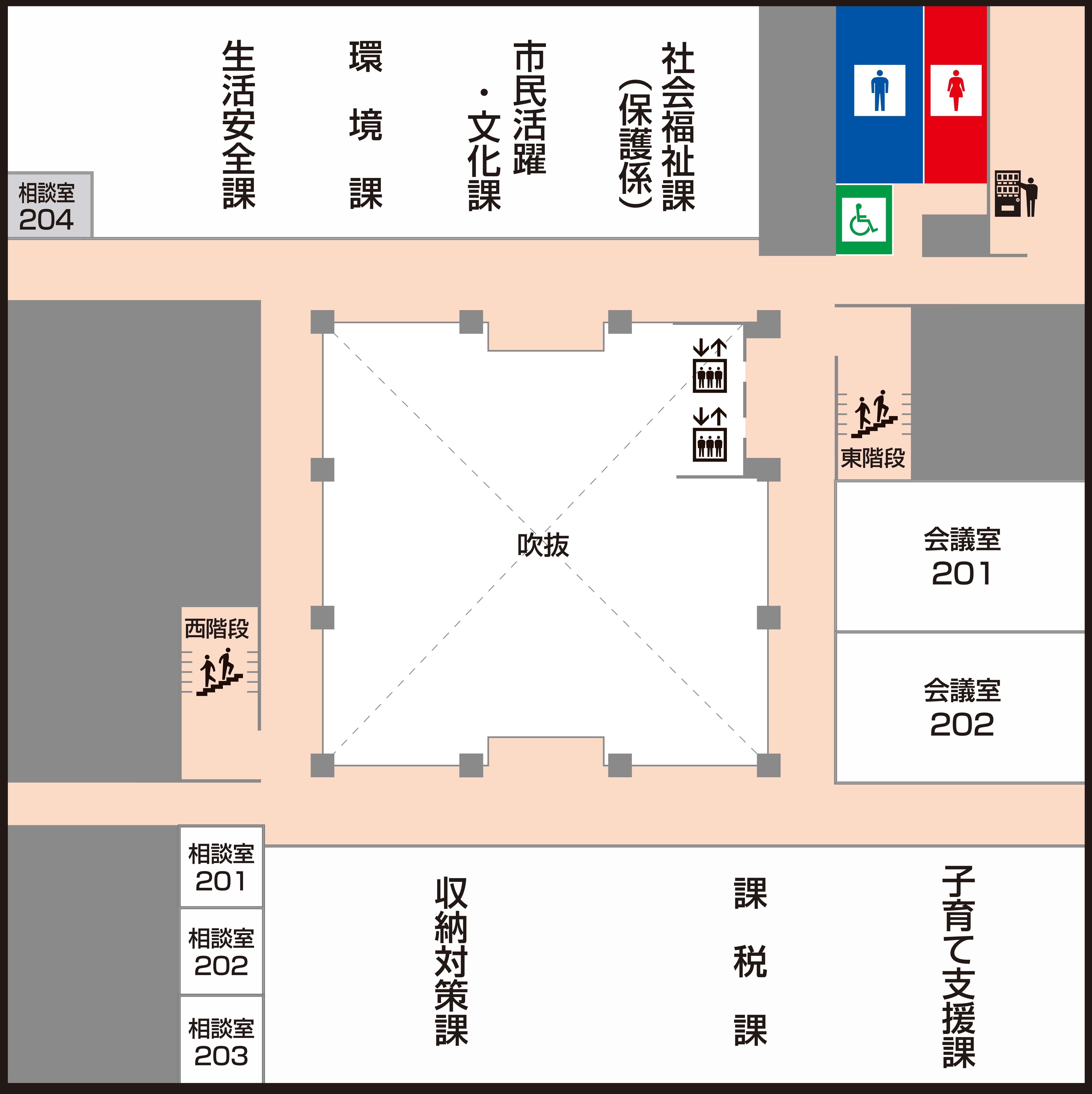 射水市庁舎２階案内図